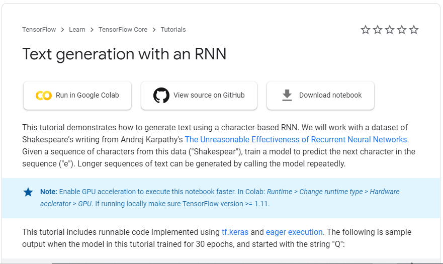 A snapshot from Tensorflow's tutorial on Text generation with RNN